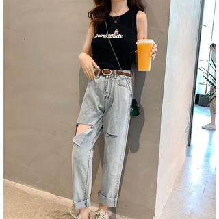 Lettering Tank Top / Straight-cut Jeans