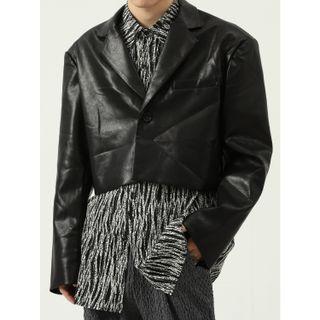 Cropped Faux Leather Blazer