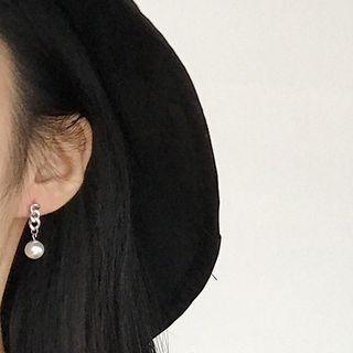 Faux Pearl Earring E006 - 1 Pair - 0.8cm - Silver - One Size
