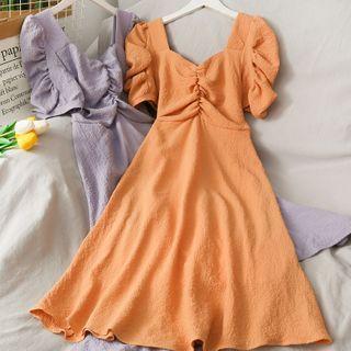 Ruched V-neck A-line Dress In 7 Colors