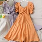 Ruched V-neck A-line Dress In 7 Colors