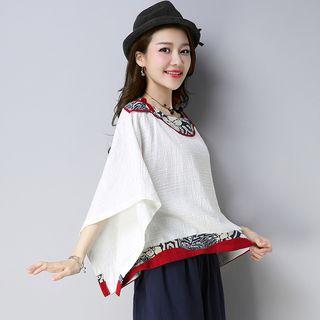 3/4-sleeve Patterned Trim Blouse