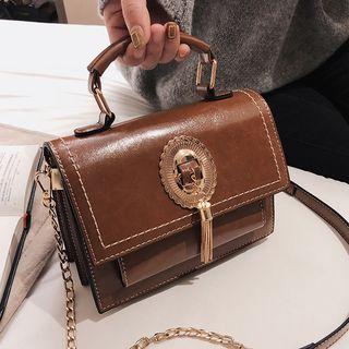 Tasseled Faux Leather Satchel Bag