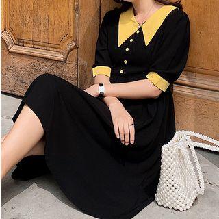 Contrast Trim Pointy Collar Short-sleeve A-line Dress