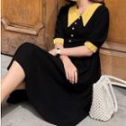Contrast Trim Pointy Collar Short-sleeve A-line Dress