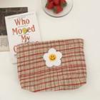Flower Plaid Canvas Pouch White Flower & Plaid - Beige & Red - One Size