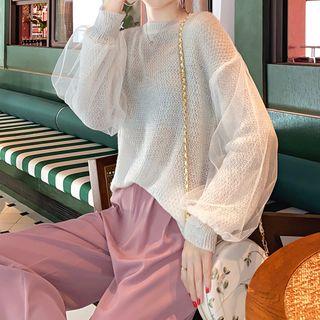 Mesh-sleeve Ribbed Sweater
