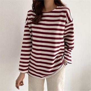 Drop-shoulder Stripe Napped T-shirt
