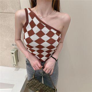 Asymmetrical Plaid Knit Tank Top
