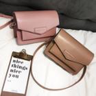 Faux Leather Magnetic Snap Button Crossbody Bag