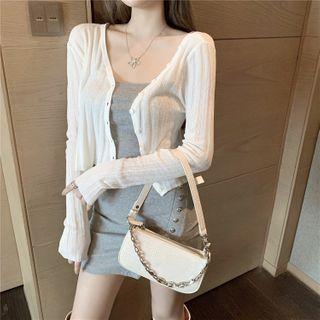 Asymmetric V-neck Cropped Knit Cardigan