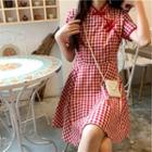 Gingham Short-sleeve A-line Qipao Dress