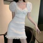 Short-sleeve Plain Mini Dress White - One Size