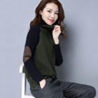 Long-sleeve Color Block Applique Sweater