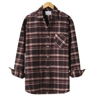 Loose-fit Long-sleeve Check Shirt Brown - One Size