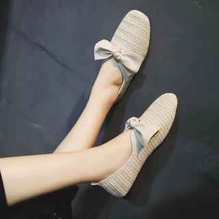 Square Toe Bow Woven Flats