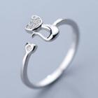 925 Sterling Silver Rhinestone Cat Open Ring As Shown In Figure - One Size