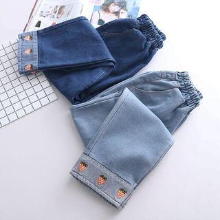 Strawberry Embroidery Straight-fit Jeans