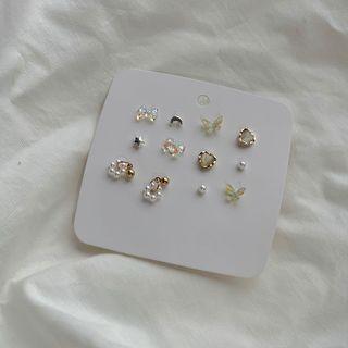 6 Pair Set: Faux Pearl / Alloy Earring (various Designs) Set Of 6 Pairs - 925 Silver Needle - Gold & Silver - One Size
