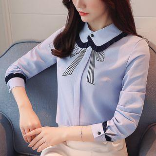 Bow Print Hidden Placket Chiffon Shirt