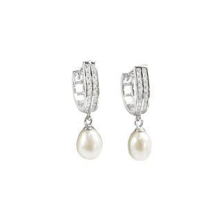Sterling Silver Fashion And Elegant Geometric Freshwater Pearl Earrings With Cubic Zirconia Silver - One Size
