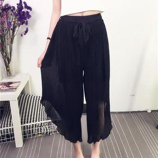 Cropped Drawstring Wide Leg Pants
