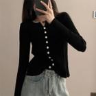 Long-sleeve V-neck Single-breasted Cardigan Black - One Size