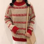 Mock Neck Stripe Cable-knit Sweater