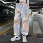 Drawstring-cuff Tie-dyed Wide-leg Pants