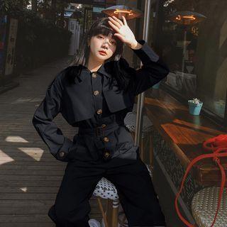 Long-sleeve Belted Jumpsuit