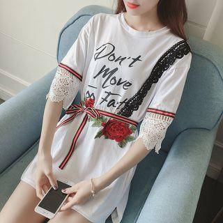 Short-sleeve Embroidered Lace Panel T-shirt Dress