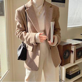 Single-breasted Wool Blend Longline Blazer