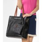 Croc-grain Tote With Pouch Black - One Size