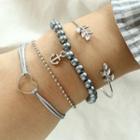 Set Of 4: Alloy Anchor Heart & Leaf Bracelet (assorted Designs) Set Of 4 - As Shown In Figure - One Size