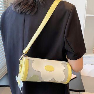 Flower Faux Leather Barrel Crossbody Bag Yellow - One Size