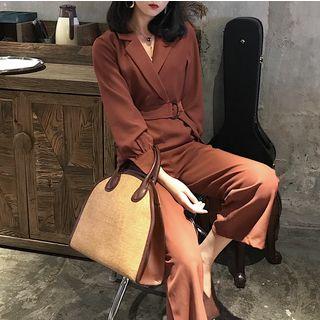 V-neck Long-sleeve Jumpsuit
