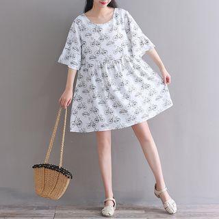 Short-sleeve Bike Print A-line Dress