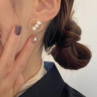 Freshwater Pearl Alloy Hoop Earring 1 Pair - Gold - One Size