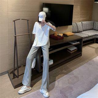 Plain Short-sleeve Top / Wide Leg Split Pants