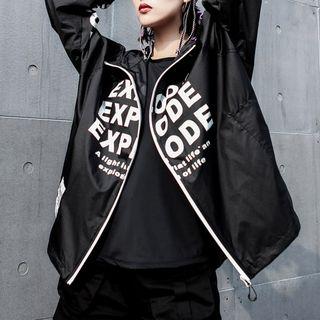 Lettering Hooded Windbreaker Black - One Size