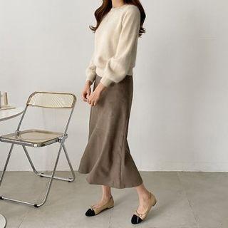 Suedette Flared Long Skirt