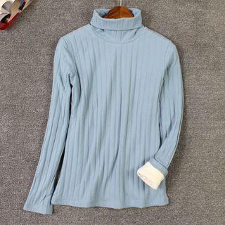 Fleece-lined Turtleneck Knit Pullover