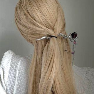 Alloy Hair Stick Silver & Red - One Size