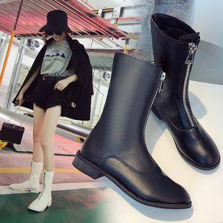 Faux Leather Front Zipper Mid-calf Boots