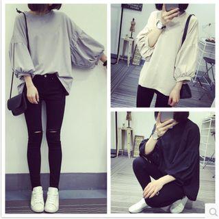 Plain 3/4-sleeve Sweatshirt