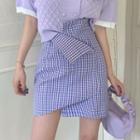 Asymmetric Gingham Mini Straight-fit Skirt