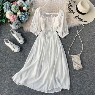 Ruffle-detail Short-sleeve Plain Dress