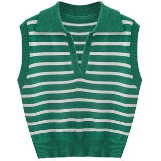 Striped Polo-neck Sweater Vest