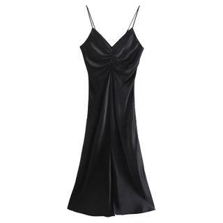 Spaghetti Strap Twisted Satin Midi Dress