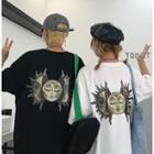 Moon & Sun Print Elbow-sleeve T-shirt